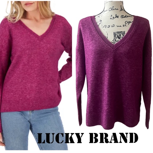 LUCKY BRAND V NECK SWEATER SMALL MEDIUM PURPLE - Picture 1 of 8